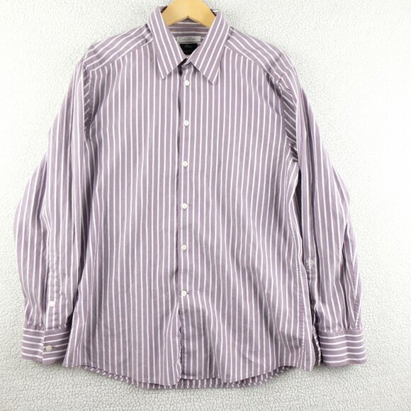 Versace Shirt Mens 43 Large Purple White Striped Collection Trend Long Sleeve - Picture 1 of 11